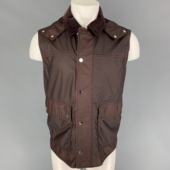 ERMENEGILDO ZEGNA Burgundy Size 40 Coated Wool Detachable Hood Vest - Picture 1 of 7